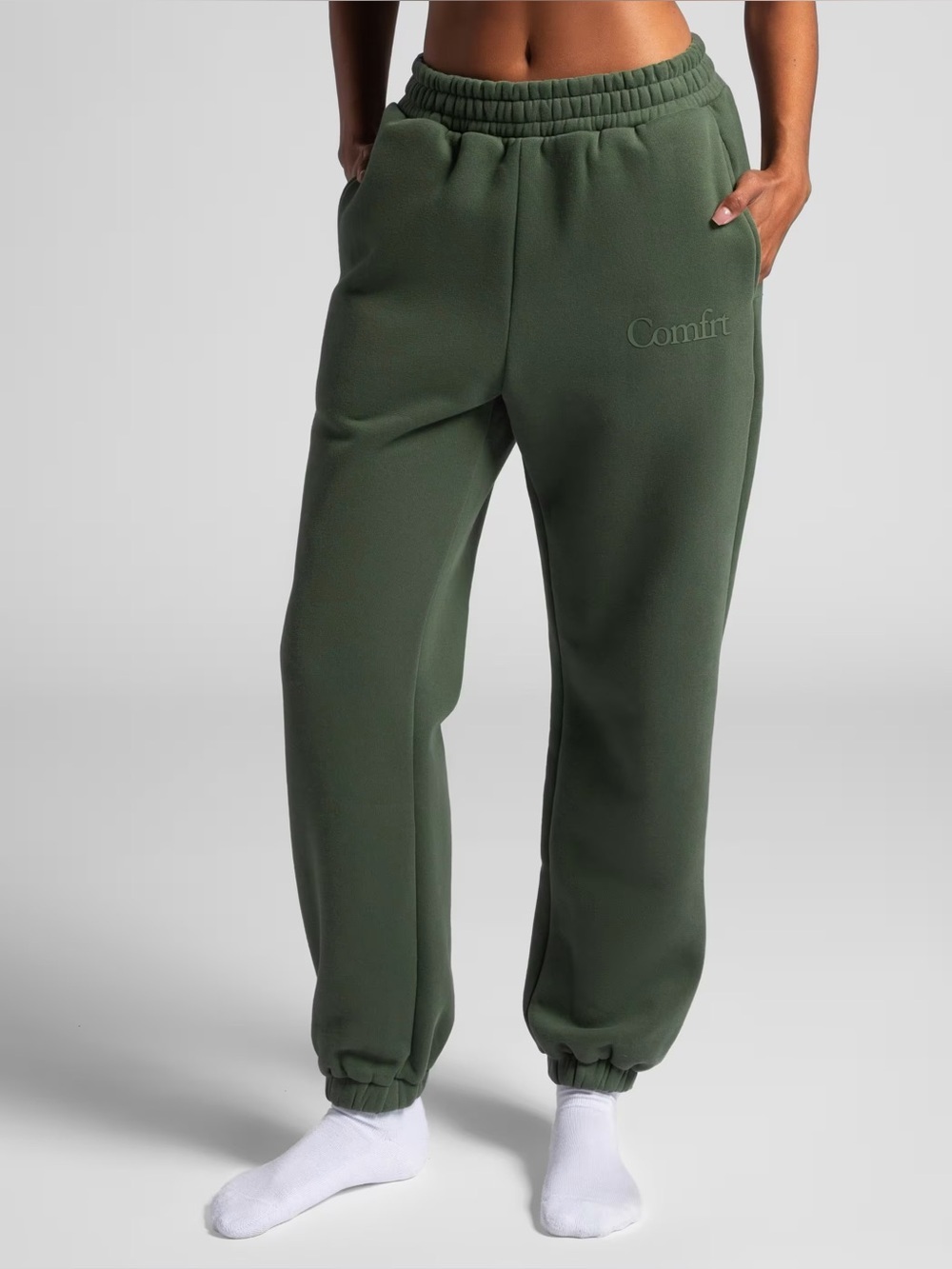 Comfrt Minimalist Sweatpants XS Olive Green Heavyweight Fleece Joggers